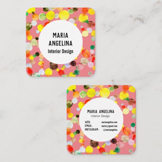 水色の点と点の円を描カラフルく スクエア名刺 (正面/裏面)