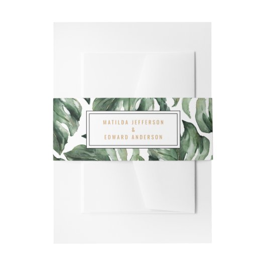 水色の熱帯のヤシ結婚の葉 招待状ベリーバンド (正面例)