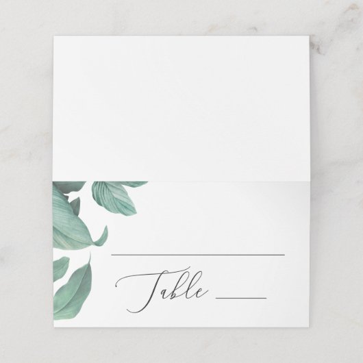 水色の熱帯の緑の結婚葉 プレイスカード (外部開封)