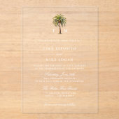 水色の熱帯性ヤシの木モノグラム結婚の アクリル招待状 (正面)