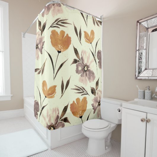 水色の牡丹ポピー、抽象芸術の花のパターン。 シャワーカーテン (インサイチュ)