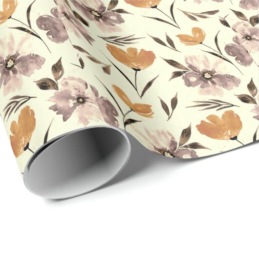 水色の牡丹ポピー、抽象芸術の花のパターン。 ラッピングペーパー (ロールコーナー)