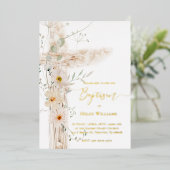 水色の牧草地の花はバプテスマを越える 箔招待状 (立ち正面)