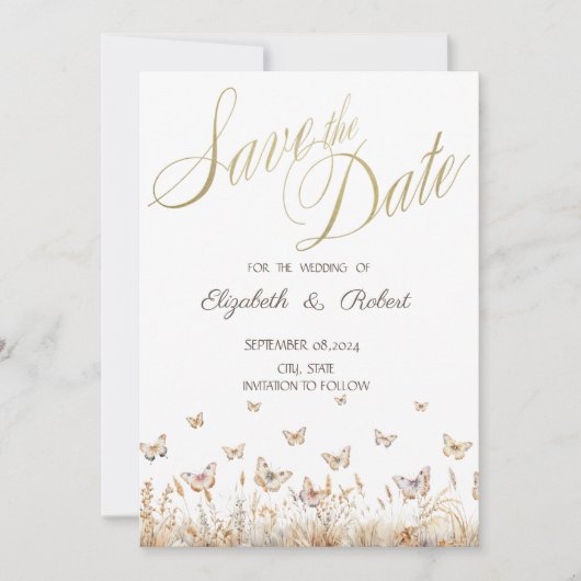 水色の牧草地の蝶の日付を保存 セーブザデート (正面)