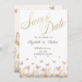 水色の牧草地の蝶の日付を保存 セーブザデート (正面/裏面)