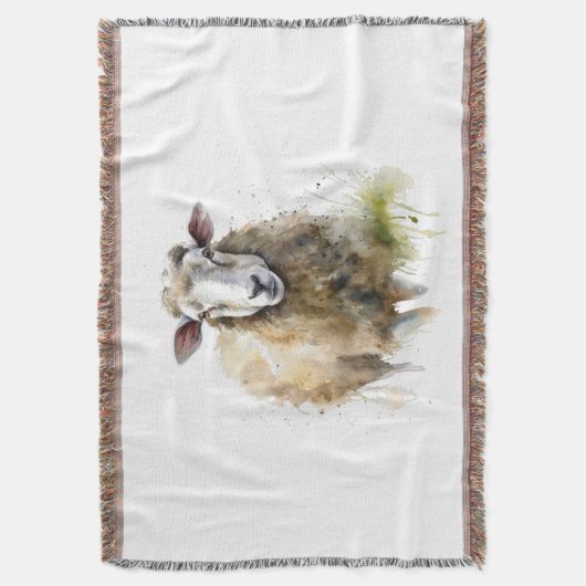 水色の牧草地色彩の鮮やかの白い羊 スローブランケット (正面縦)