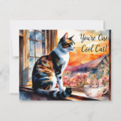 水色の猫とマウスのグリーティングカード 招待状 (正面)