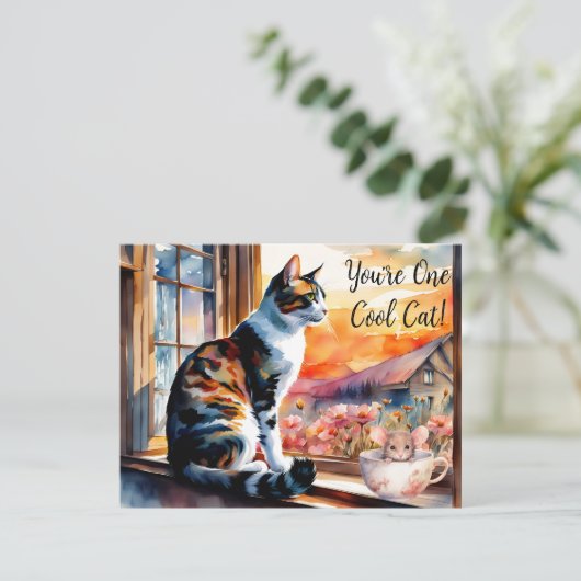 水色の猫とマウスのグリーティングカード 招待状 (スタンド正面)