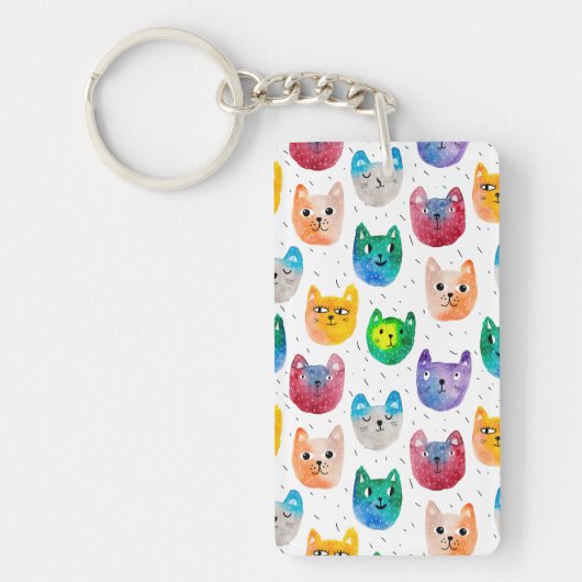水色の猫や友人 キーホルダー (正面)