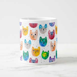 水色の猫や友人 ジャンボコーヒーマグカップ