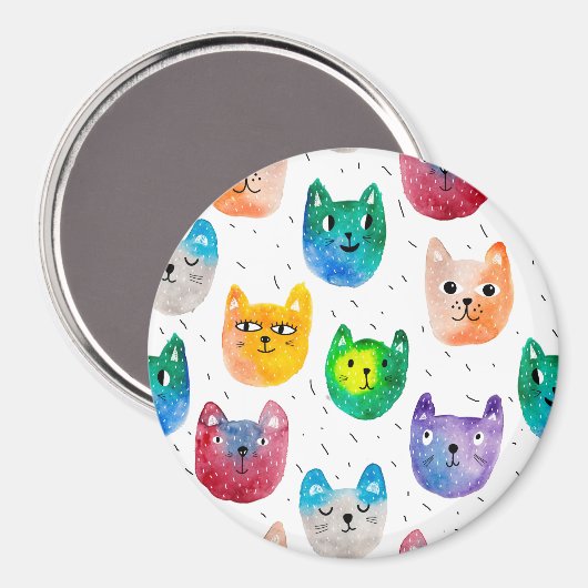 水色の猫や友人 マグネット (正面/裏面)