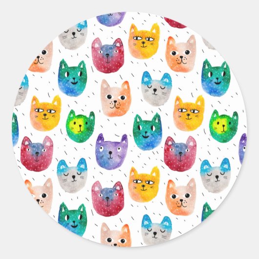 水色の猫や友人 ラウンドシール (正面)