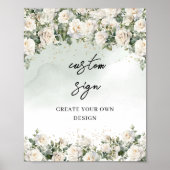 水色の白いバラが独自ののサインをカスタム作成 ポスター (正面)