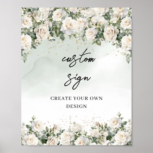 水色の白いバラが独自ののサインをカスタム作成 ポスター (正面)