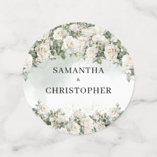 水色の白いバラの緑と金ゴールド結婚の コンフェッティ