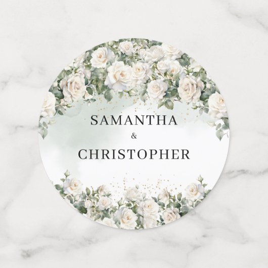 水色の白いバラの緑と金ゴールド結婚の コンフェッティ (ミディアム正面)