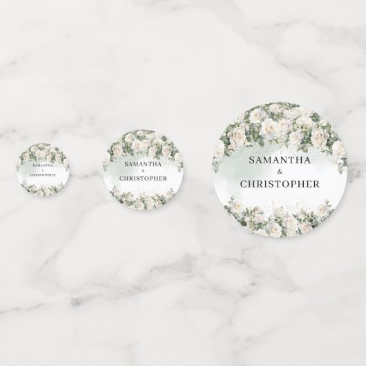 水色の白いバラの緑と金ゴールド結婚の コンフェッティ (裏面)