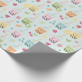 水色の白い可愛いバブルティーストライプ ラッピングペーパー (角)