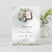 水色の白ユリHolly Bible Baptism 招待状 (スタンド正面)