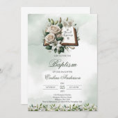 水色の白ユリHolly Bible Baptism 招待状 (正面/裏面)