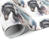 水色の白黒の馬パターン（の模様が）ある ラッピングペーパー (ロールコーナー)
