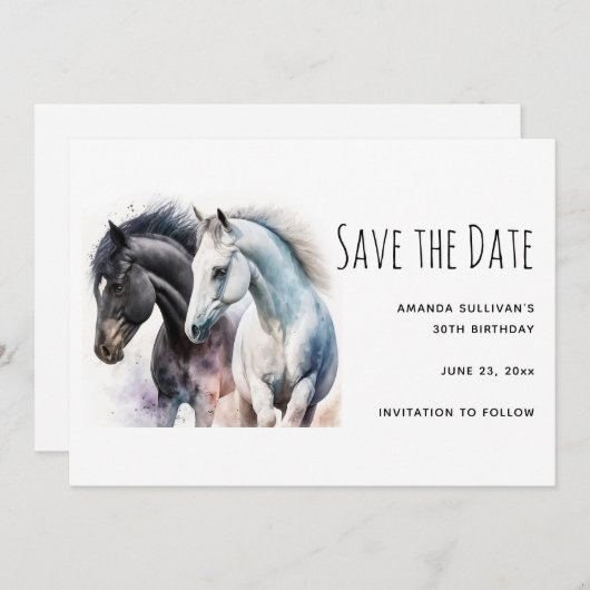 水色の白黒ウマのペア セーブザデート (正面/裏面)