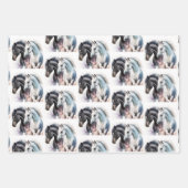 水色の白黒ウマのペア ラッピングペーパーシート (正面3)