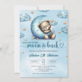 水色の眠いベビーベアーブルームーン金ゴールド星 招待状 (正面)