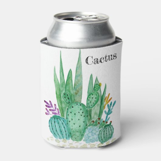 水色の砂漠のサボテンのサボテンの手を引き込み 缶クーラー (缶正面)