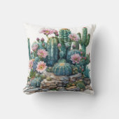 水色の砂漠の花のサボテン。 クッション (正面)
