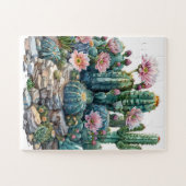 水色の砂漠の花のサボテン。 ジグソーパズル (横)