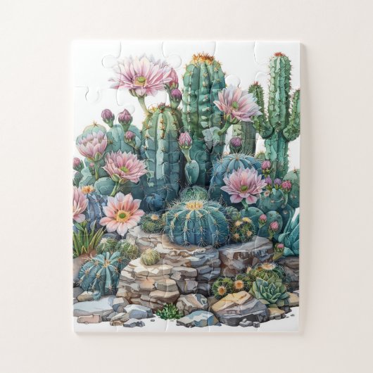 水色の砂漠の花のサボテン。 ジグソーパズル (縦)