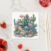 水色の砂漠の花のサボテン。 スタンダードカクテルナプキン (インサイチュ)
