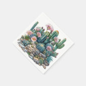 水色の砂漠の花のサボテン。 スタンダードカクテルナプキン (角)