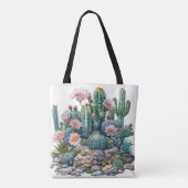 水色の砂漠の花のサボテン。 トートバッグ (裏面)