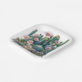 水色の砂漠の花のサボテン。 ペーパープレート (傾斜あり)