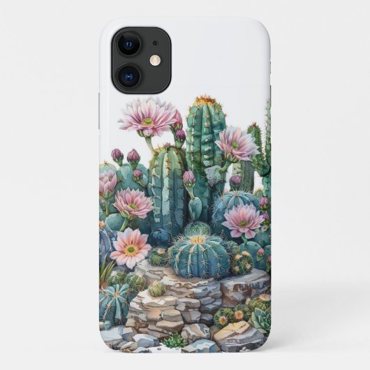 水色の砂漠の花のサボテン。 Case-Mate iPhoneケース (裏面)