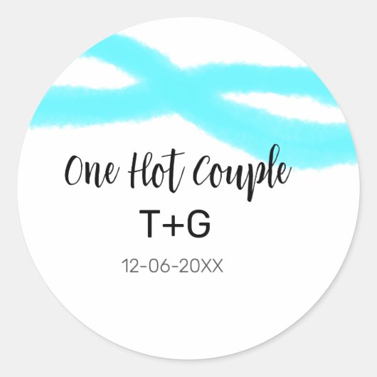水色の空の淡いパステルカラーのカップルを追加 名前 日付 ラウンドシール (正面)