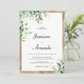 水色の素朴なユーカリの緑の金ゴールド結婚ズ 招待状 (スタンド正面)