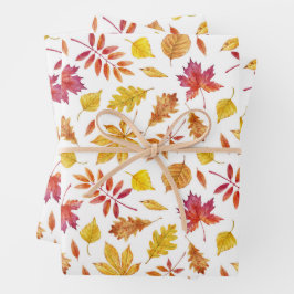 水色の素朴紅葉パターン ラッピングペーパーシート