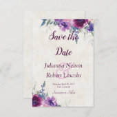 水色の紫とmauveのフローラは日付を保存 招待状 (正面/裏面)