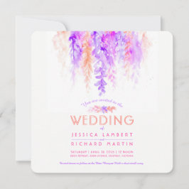 水色の紫のオレンジ色の植物の結婚式の招待 招待状