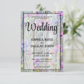 水色の紫色の野結婚花の素朴 招待状 (スタンド正面)