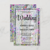 水色の紫色の野結婚花の素朴 招待状 (正面/裏面)