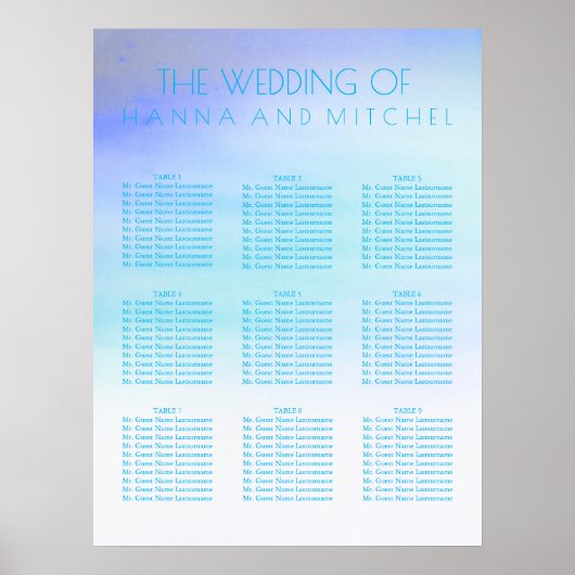 水色の結婚シーティングチャート ポスター (正面)