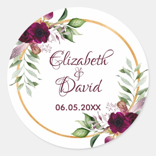 水色の結婚花模様は白いブルゴーニュ ラウンドシール (正面)