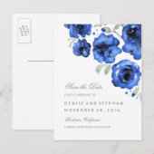 水色の絵を描バラロマンチック日付を保存 案内ポストカード (正面/裏面)