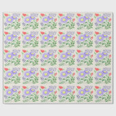 水色の絵を描花の集合 ラッピングペーパー (フラット)