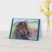 水色の絵画カラフル馬 カード (黄色い花)