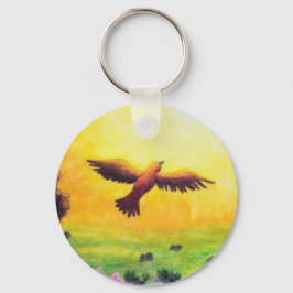 水色の絵画ヴィンテージワシ キーホルダー